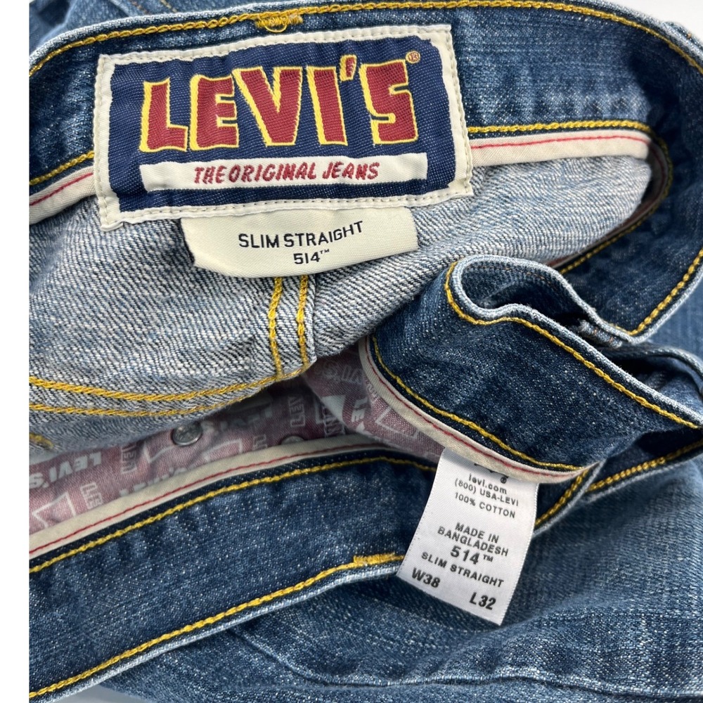 Levi's 514 Slim Straight Jeans Mens 38x32 Blue Medium Wash Denim Pants - Picture 5 of 9